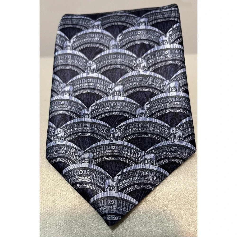 Gianfranco Ferre Studio‎ Silk Tie Elephant Arch Made In Italy Blue Gray Necktie
